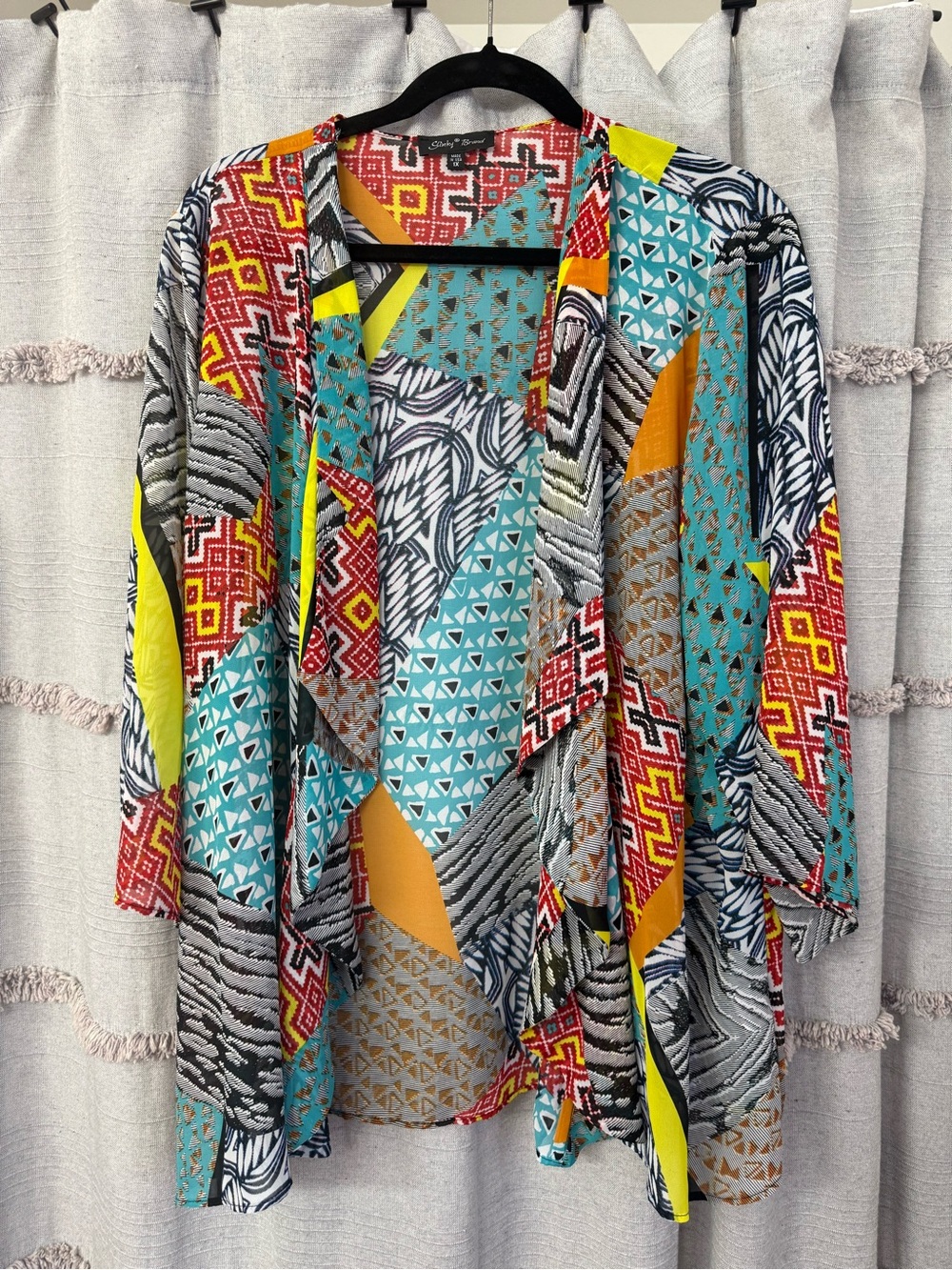 Slinky Brand Bright & Colorful Open Kimono Semi Shear Drape Coverup - SIZE 1X